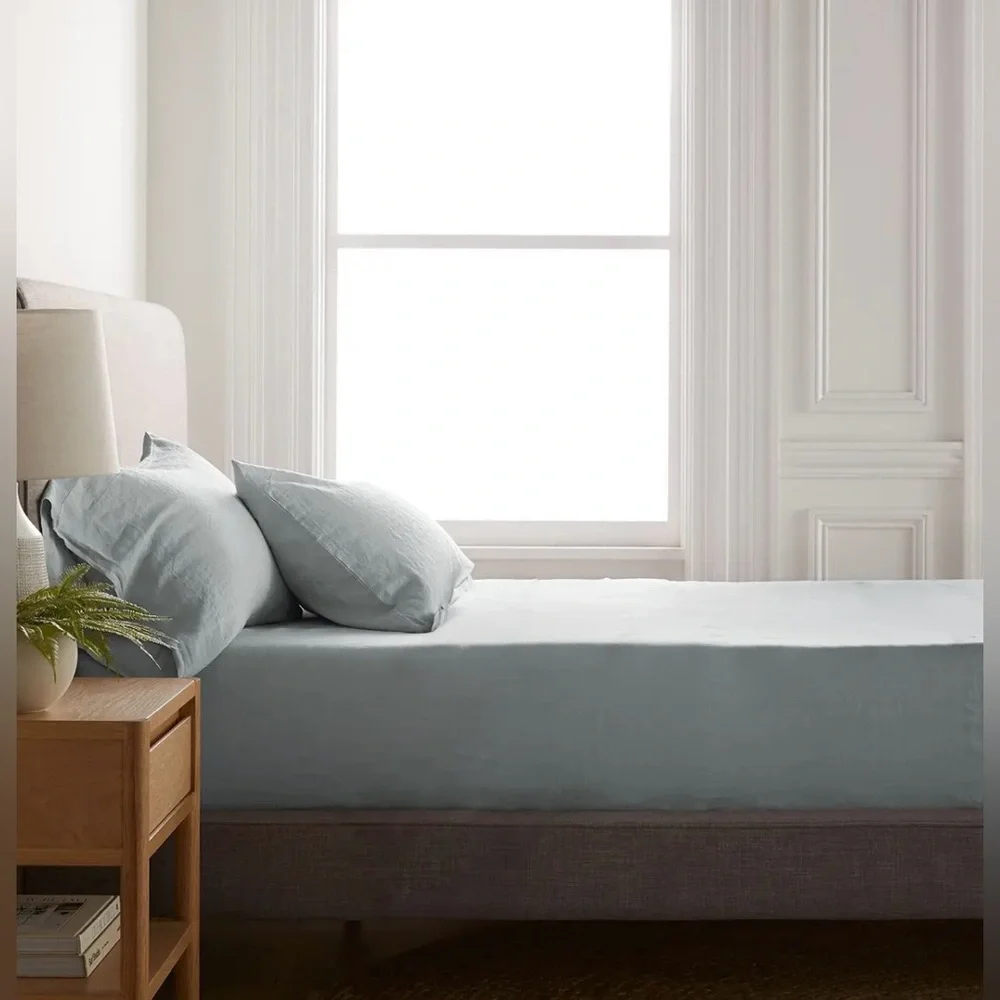NWT Quince European Linen 3 Pc Fitted Sheet Set, King (Mist)